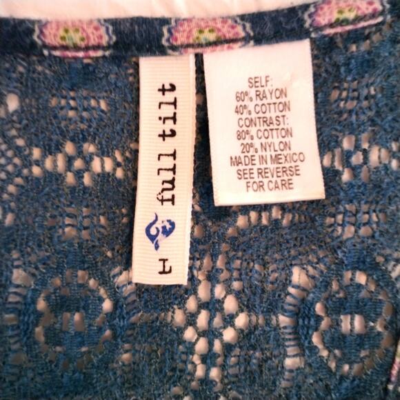 BOHEMIAN Summer Top Sz Large BLUE Racer Back with LACE BACK  EXOTIC BOHO PATTERN - Picture 13 of 14